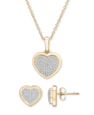 Macy's 2-pc. Set Diamond Heart Pendant Necklace & Earrings (1/3 Ct. T.w.) In 14k Gold-plated Sterling Silve In Gold-plated Sterling Silver