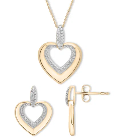 Macy's 2-pc. Set Diamond Heart Pendant Necklace & Matching Drop Earrings (1/5 Ct. T.w.) In 14k Gold-plated In Gold-plated Sterling Silver
