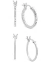 Macy's 2-pc. Set Diamond In & Out And Polished Small Hoop Earrings (1/6 Ct. T.w.) In Sterling Silver In Sterling Silver