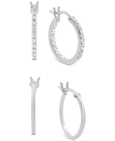 Macy's 2-pc. Set Diamond In & Out And Polished Small Hoop Earrings (1/6 Ct. T.w.) In Sterling Silver