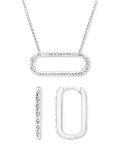 Macy's 2-pc. Set Diamond Open Link Pendant Necklace & Matching Hoop Earrings (1/6 Ct. T.w.) In Sterling Sil In Sterling Silver