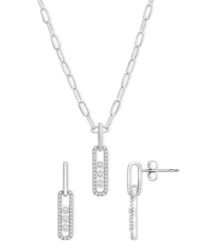 Macy's 2-pc. Set Diamond Oval Pendant Necklace & Matching Drop Earrings (1/2 Ct. T.w.) In Sterling Silver,