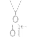Macy's 2-pc. Set Diamond Oval Pendant Necklace & Matching Drop Earrings (1/6 Ct. T.w.) In Sterling Silver, In Sterling Silver