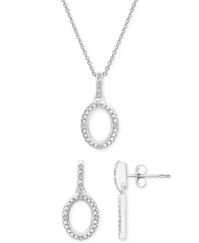 Macy's 2-pc. Set Diamond Oval Pendant Necklace & Matching Drop Earrings (1/6 Ct. T.w.) In Sterling Silver,