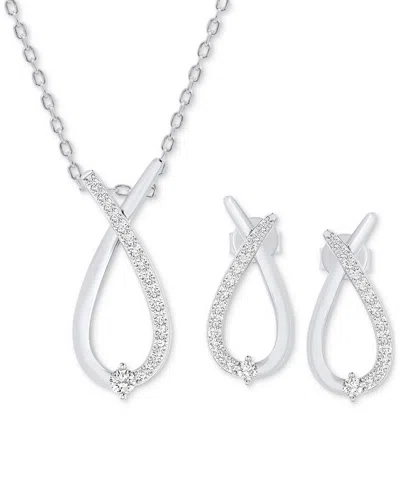Macy's 2-pc. Set Diamond Pendant Necklace & Matching Earrings Set (1/2 Ct. T.w.) In Sterling Silver
