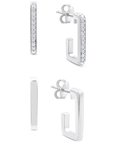 Macy's 2-pc. Set Diamond Square Small Hoop Earrings (1/6 Ct. T.w.) In Sterling Silver