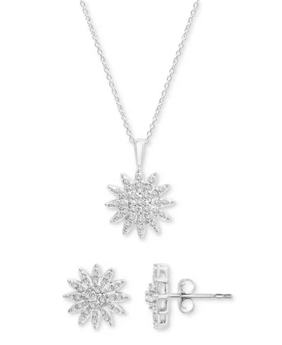 Macy's 2-pc. Set Diamond Starburst Pendant Necklace & Matching Stud Earrings (1/2 Ct. T.w.) In Sterling Sil In Sterling Silver