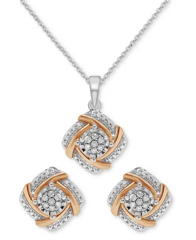 Macy's 2-pc. Set Diamond Swirl Pendant Necklace & Matching Stud Earrings (1/6 Ct. T.w.) In Sterling Silver In Sterling Silver  Rose Gold Plate