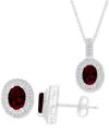 Macy's 2-pc. Set Garnet (3-1/2 Ct. T.w.) & Lab-grown White Sapphire (1-1/10 Ct. T.w.) Oval Halo Pendant Nec In Garnet