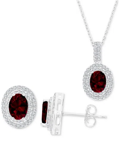 Macy's 2-pc. Set Garnet (3-1/2 Ct. T.w.) & Lab-grown White Sapphire (1-1/10 Ct. T.w.) Oval Halo Pendant Nec
