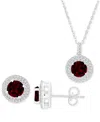 Macy's 2-pc. Set Garnet (3-7/8 Ct. T.w.) & Lab-grown White Sapphire (1 Ct. T.w.) Halo Pendant Necklace & Ma In Garnet