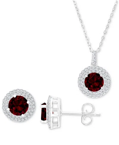 Macy's 2-pc. Set Garnet (3-7/8 Ct. T.w.) & Lab-grown White Sapphire (1 Ct. T.w.) Halo Pendant Necklace & Ma