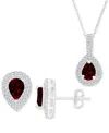 Macy's 2-pc. Set Garnet (3 Ct. T.w.) & Lab-grown White Sapphire (1 Ct. T.w.) Teardrop Halo Pendant Necklace In Garnet