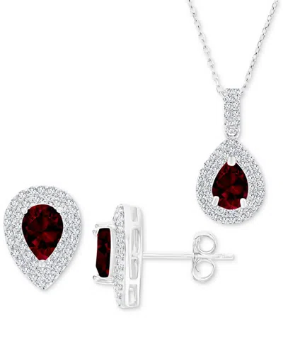 Macy's 2-pc. Set Garnet (3 Ct. T.w.) & Lab-grown White Sapphire (1 Ct. T.w.) Teardrop Halo Pendant Necklace