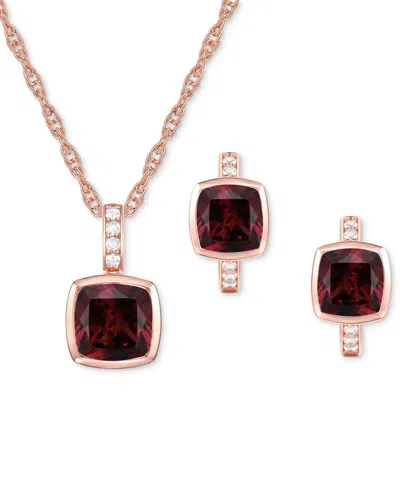 Macy's 2-pc. Set Garnet: (4-1/6 Ct. T.w.) & Lab-grown White Sapphire (1/20 Ct. T.w.) Pendant Necklace & Mat