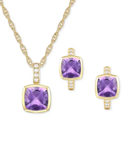 Macy's 2-pc. Set Garnet: (4-1/6 Ct. T.w.) & Lab-grown White Sapphire (1/20 Ct. T.w.) Pendant Necklace & Mat In Amethyst