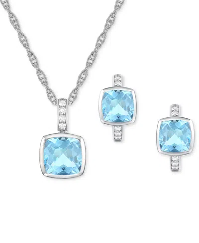 Macy's 2-pc. Set Garnet: (4-1/6 Ct. T.w.) & Lab-grown White Sapphire (1/20 Ct. T.w.) Pendant Necklace & Mat In Blue Topaz