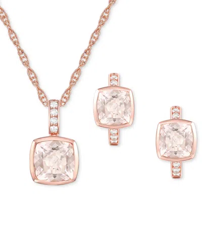 Macy's 2-pc. Set Garnet: (4-1/6 Ct. T.w.) & Lab-grown White Sapphire (1/20 Ct. T.w.) Pendant Necklace & Mat In Morganite