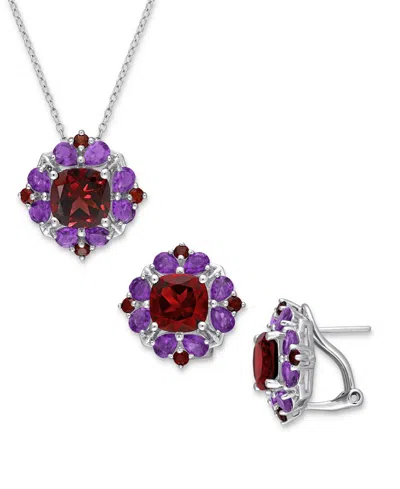 Macy's 2-pc. Set Garnet (9-7/8 Ct. T.w.) & Amethyst (3-1/3 Ct. T.w.) Halo Pendant Necklace & Matching Stud  In Purple