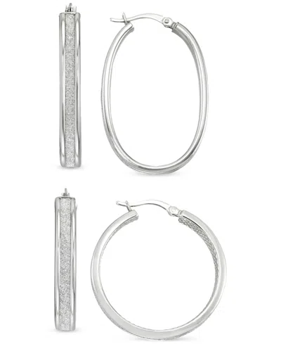 Macy's 2-pc. Set Glitter Oval & Round Hoop Earrings In Sterling Silver