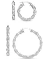 Macy's 2-pc. Set Glitter Small & Medium Twist Hoop Earrings In Sterling Silver In Silver