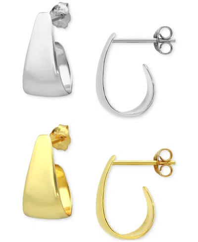 Macy's 2-pc. Set Graduated Small Hoop Earrings In Sterling Silver & 18k Gold-plated Sterling Silver In Gold Over Silver