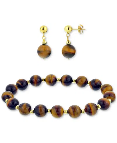 Macy's 2-pc. Set Jade Bead Bracelet & Matching Drop Earrings In 14k Gold (also In Onyx, Tiger Eye, Turquois