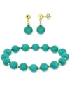 Macy's 2-pc. Set Jade Bead Bracelet & Matching Drop Earrings In 14k Gold (also In Onyx, Tiger Eye, Turquois In Turquoise
