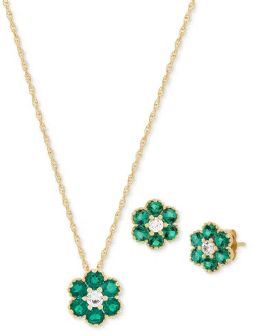 Macy's 2-pc. Set Lab-created Emerald (1-3/8 Ct. T.w.) & Lab-created White Sapphire (1/3 Ct. T.w.) Flower Pe