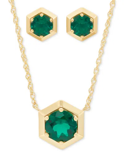 Macy's 2-pc. Set Lab-created Emerald Solitaire Pendant Necklace & Matching Stud Earrings (2-3/4 Ct. T.w.) I