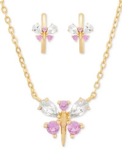Macy's 2-pc. Set Lab Created Pink Sapphire (1/2 Ct. T.w.) & Lab Created White Sapphire (1-1/20 Ct. T.w.) Dr In 14k Yellow Gold Plated Sterling Silver