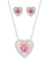 Macy's 2-pc. Set Lab Created Pink Sapphire (2 Ct. T.w.) & Lab Created White Sapphire (1-1/5 Ct. T.w.) Heart In Pink Sapphire