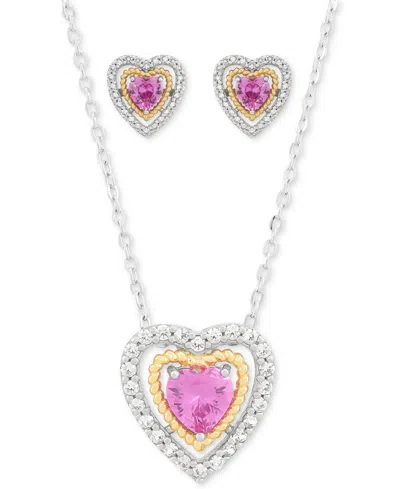 Macy's 2-pc. Set Lab Created Pink Sapphire (2 Ct. T.w.) & Lab Created White Sapphire (1-1/5 Ct. T.w.) Heart