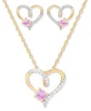 Macy's 2-pc. Set Lab Created Pink Sapphire (3/4 Ct. T.w.) & Lab Created White Sapphire (1/3 Ct. T.w.) Heart In 14k Yellow Gold Over Sterling Silver