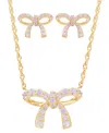 Macy's 2-pc. Set Lab Created Pink Sapphire Bow Pendant Necklace & Matching Stud Earrings (1 Ct. T.w.) In 14 In 14k Yellow Gold Plated Sterling Silver