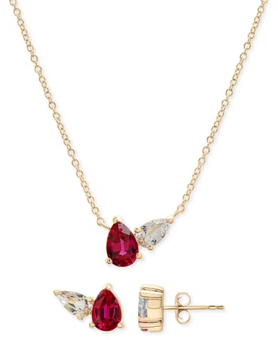 Macy's 2-pc. Set Lab-created Ruby (1-1/2 Ct. T.w.) & Lab-created White Sapphire Pear Duo Pendant Necklace &