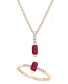 MACY'S 2-PC. SET LAB-CREATED RUBY (3/4 CT. T.W.) & DIAMOND (1/20 CT. T.W.) EMERALD-CUT PENDANT NECKLACE & R