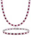 Macy's 2-pc. Set Lab-grown Blue Sapphire (23-3/4 Ct. T.w.) & Lab-grown White Sapphire (23-3/8 Ct. T.w.) Col In Red
