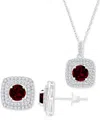 Macy's 2-pc. Set Lab-grown Garnet (3-7/8 Ct. T.w.) & Lab-grown White Sapphire (7/8 Ct. T.w.) Square Halo Pe In Garnet