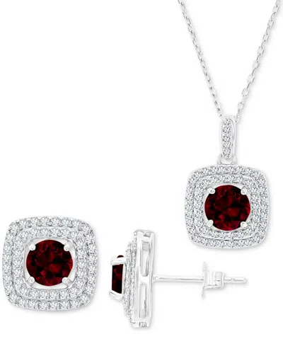 Macy's 2-pc. Set Lab-grown Garnet (3-7/8 Ct. T.w.) & Lab-grown White Sapphire (7/8 Ct. T.w.) Square Halo Pe