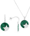 Macy's 2-pc. Set Lab-grown Malachite & Cubic Zirconia Star Circle Pendant Necklace & Matching Drop Earrings In Sterling Silver