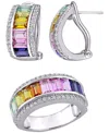 Macy's 2-pc. Set Lab-grown Multi-sapphire Baguette Ring & Matching Hoop Earrings (8-1/10 Ct. T.w.) In Sterl In Multi-sapphire