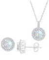 Macy's 2-pc. Set Lab-grown Opal (1-1/10 Ct. T.w.) & Lab-grown White Sapphire (1 Ct. T.w.) Halo Pendant Neck In Opal
