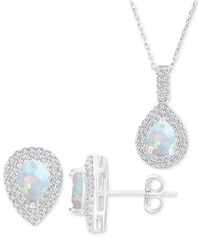 Macy's 2-pc. Set Lab-grown Opal (1-1/20 Ct. T.w.) & Lab-grown White Sapphire (1 Ct. T.w.) Teardrop Halo Pen
