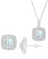 Macy's 2-pc. Set Lab-grown Opal (1-1/5 Ct. T.w.) & Lab-grown White Sapphire (7/8 Ct. T.w.) Square Halo Pend In Opal