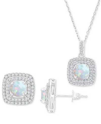 Macy's 2-pc. Set Lab-grown Opal (1-1/5 Ct. T.w.) & Lab-grown White Sapphire (7/8 Ct. T.w.) Square Halo Pend