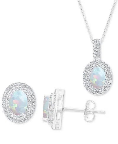 Macy's 2-pc. Set Lab-grown Opal (1-1/6 Ct. T.w.) & Lab-grown White Sapphire (1 Ct. T.w.) Oval Halo Pendant