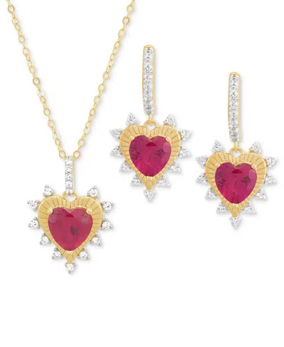 Macy's 2-pc. Set Lab Grown Ruby (4-1/5 Ct. T.w.) & Lab Grown White Sapphire (5/8 Ct. T.w.) Heart Pendant Ne