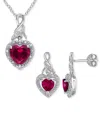 Macy's 2-pc. Set Lab-grown Ruby (4 Ct. T.w.) & Diamond (1/4 Ct. T.w.) Heart Halo Pendant Necklace And Match In Ruby