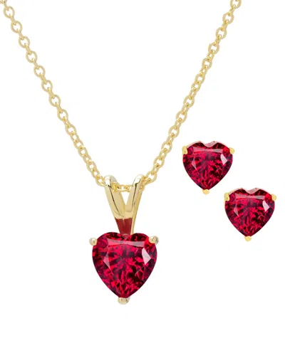 Macy's 2-pc. Set Lab Grown Ruby Heart Pendant Necklace & Matching Stud Earrings (1-3/4 Ct. T.w.) In 14k Gol